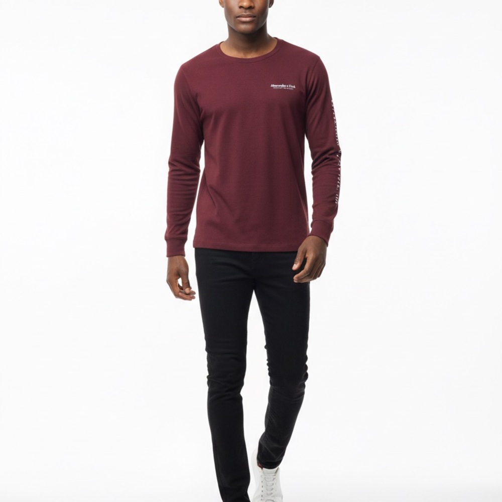 Abercrombie & Fitch Soft AF Long Sleeve Pullover Spellout Men's L Casual T Shirt